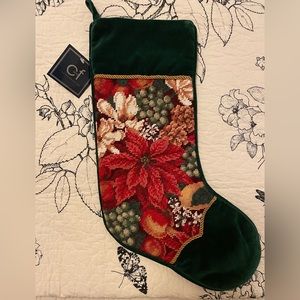 Vintage Christmas Poinsettia Flower Handmade Needlepoint Stocking RARE NWT